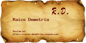 Raics Demetria névjegykártya